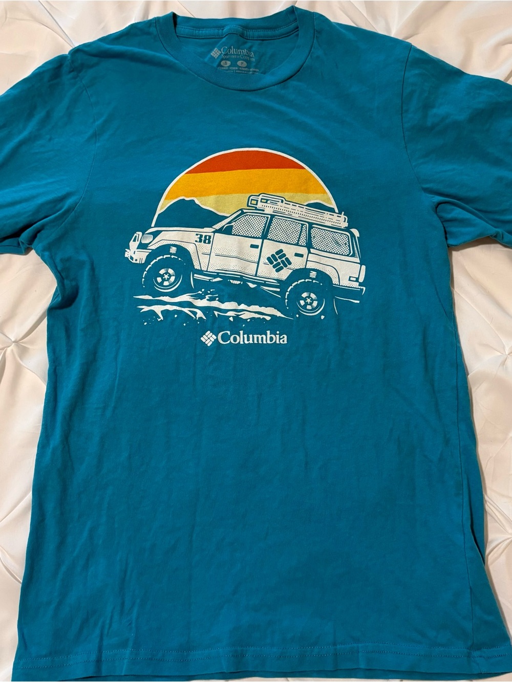 Columbia Men’s Off-Road Teal Logo Short Sleeve Shirt Size Small